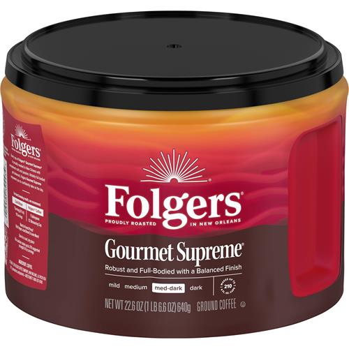Folgers Gourmet Supreme Medium-Dark Roast Ground Coffee, 22.6 Ounce Canister