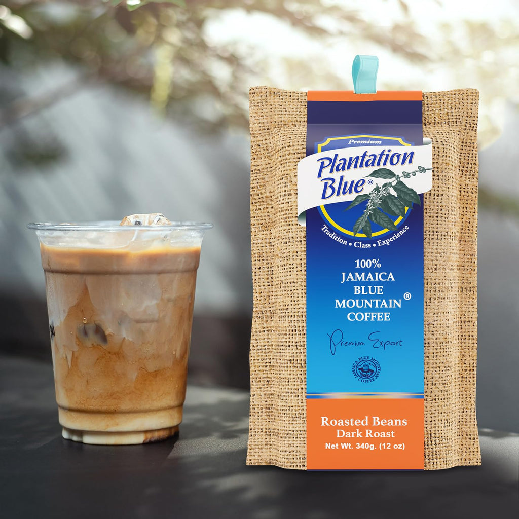 Plantation Blue 100% Jamaica Blue Mountain Coffee - Dark Roasted Beans (12oz)