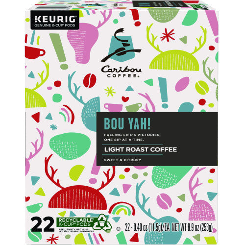 Caribou Coffee BOU YAH K-Cup Pods, Light Roast, 22/Box (6865)