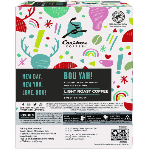 Caribou Coffee BOU YAH K-Cup Pods, Light Roast, 22/Box (6865)