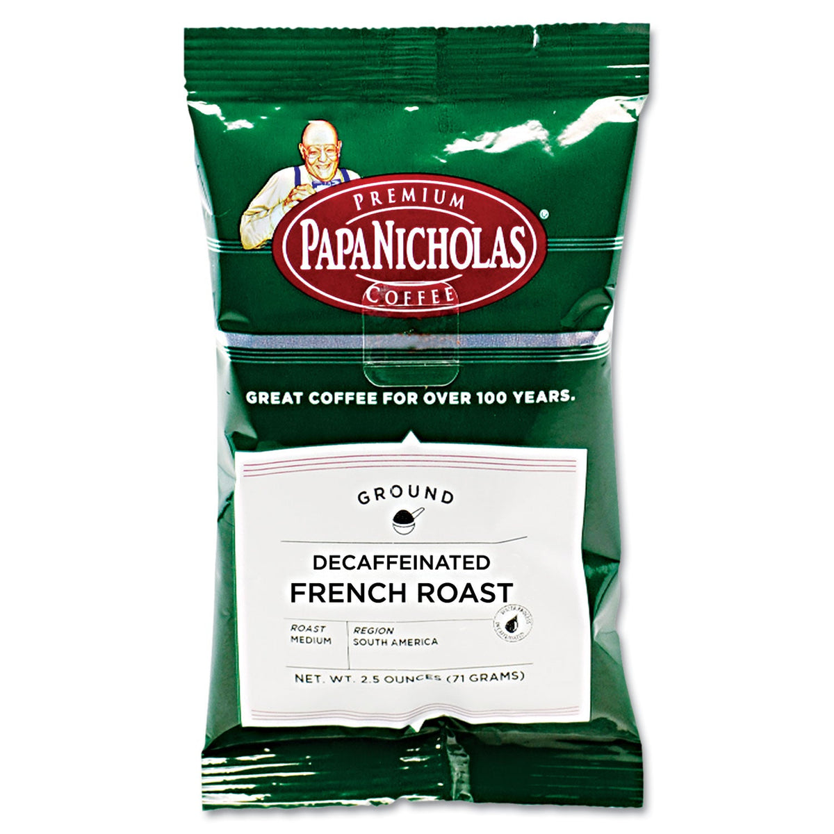 PapaNicholas Premium Coffee, Decaffeinated French Roast, 18/Carton