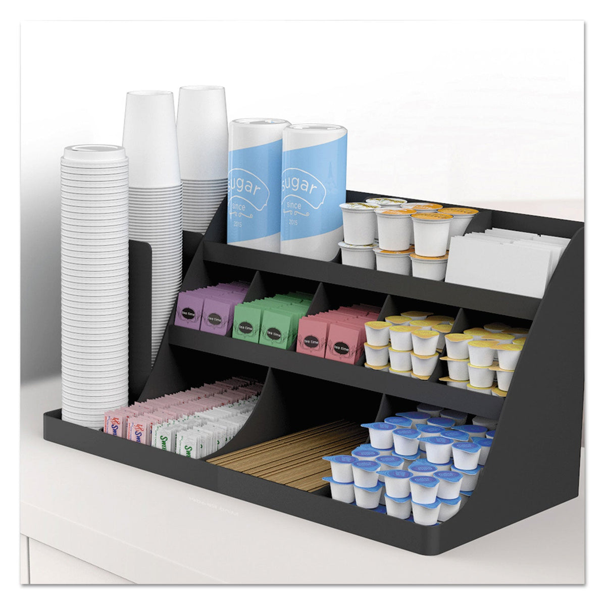 Mind Reader Extra Large Coffee Condiment and Accessory Organizer, 14 Compartment, 24 x 11.8 x 12.5, Black