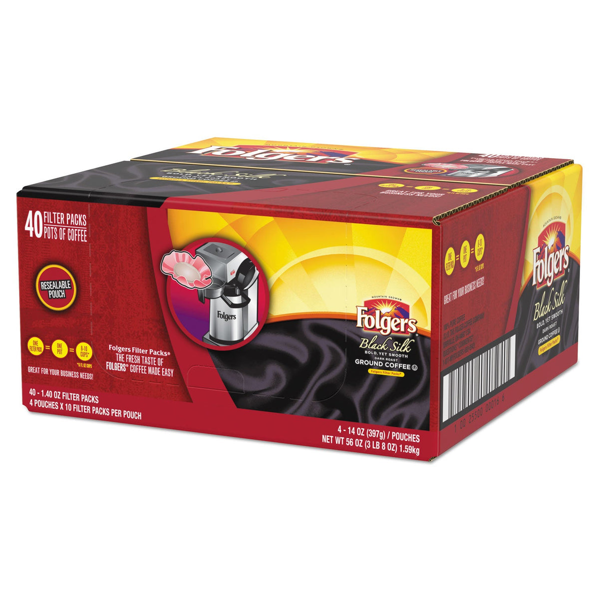 Folgers Coffee Filter Packs, Black Silk, 1.4 oz Pack, 40Packs/Carton