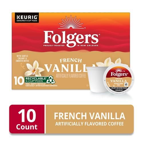 Folgers French Vanilla Artificially Flavored Coffee, Keurig K-Cup Pods, 10 Count Box
