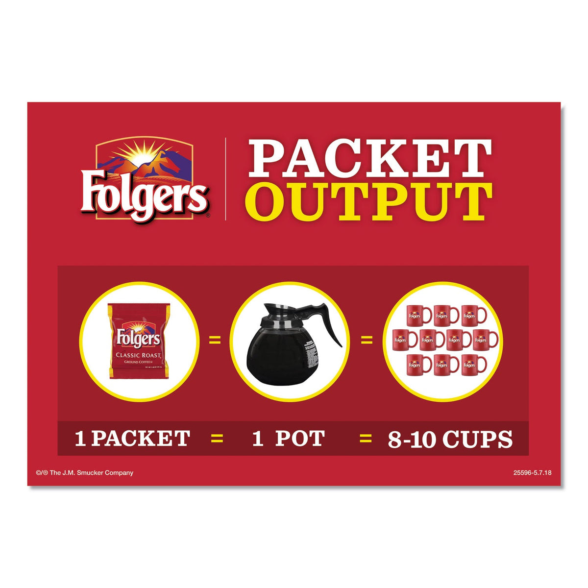 Folgers Ground Coffee Fraction Packs, Traditional Roast, 2oz, 42/Carton