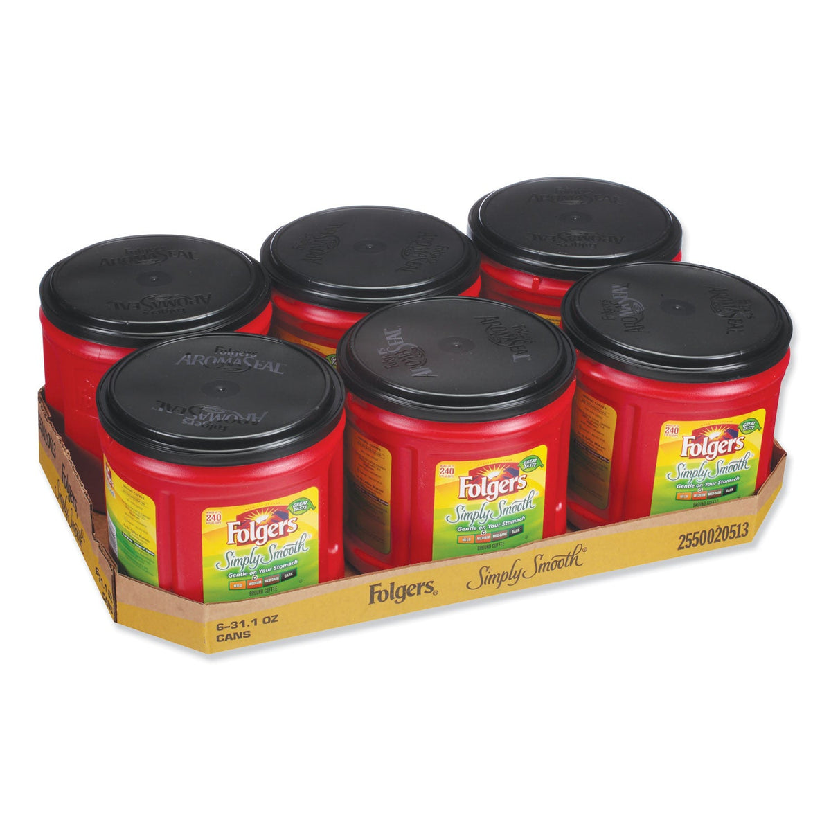 Folgers Coffee, Simply Smooth, 27 oz Canister, 6/Carton