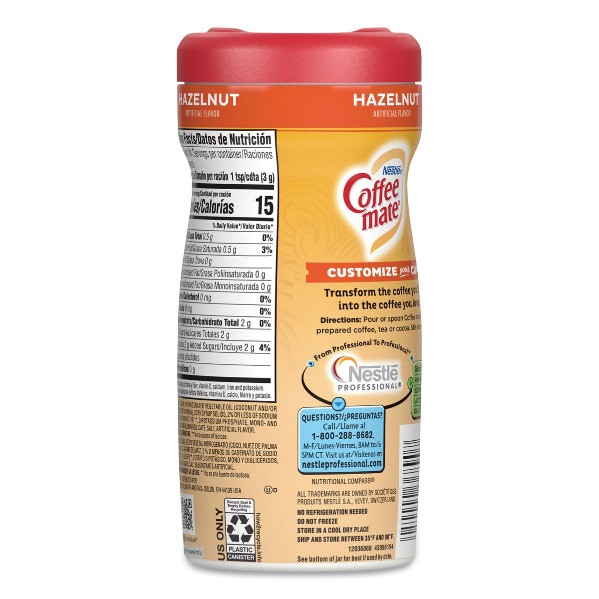 Coffee mate Hazelnut Creamer Powder, 15oz Plastic Bottle