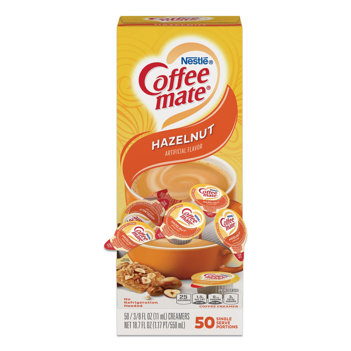 Coffee mate Liquid Coffee Creamer, Hazelnut, 0.38 oz Mini Cups, 50/Box, 4 Boxes/Carton, 200 Total/Carton