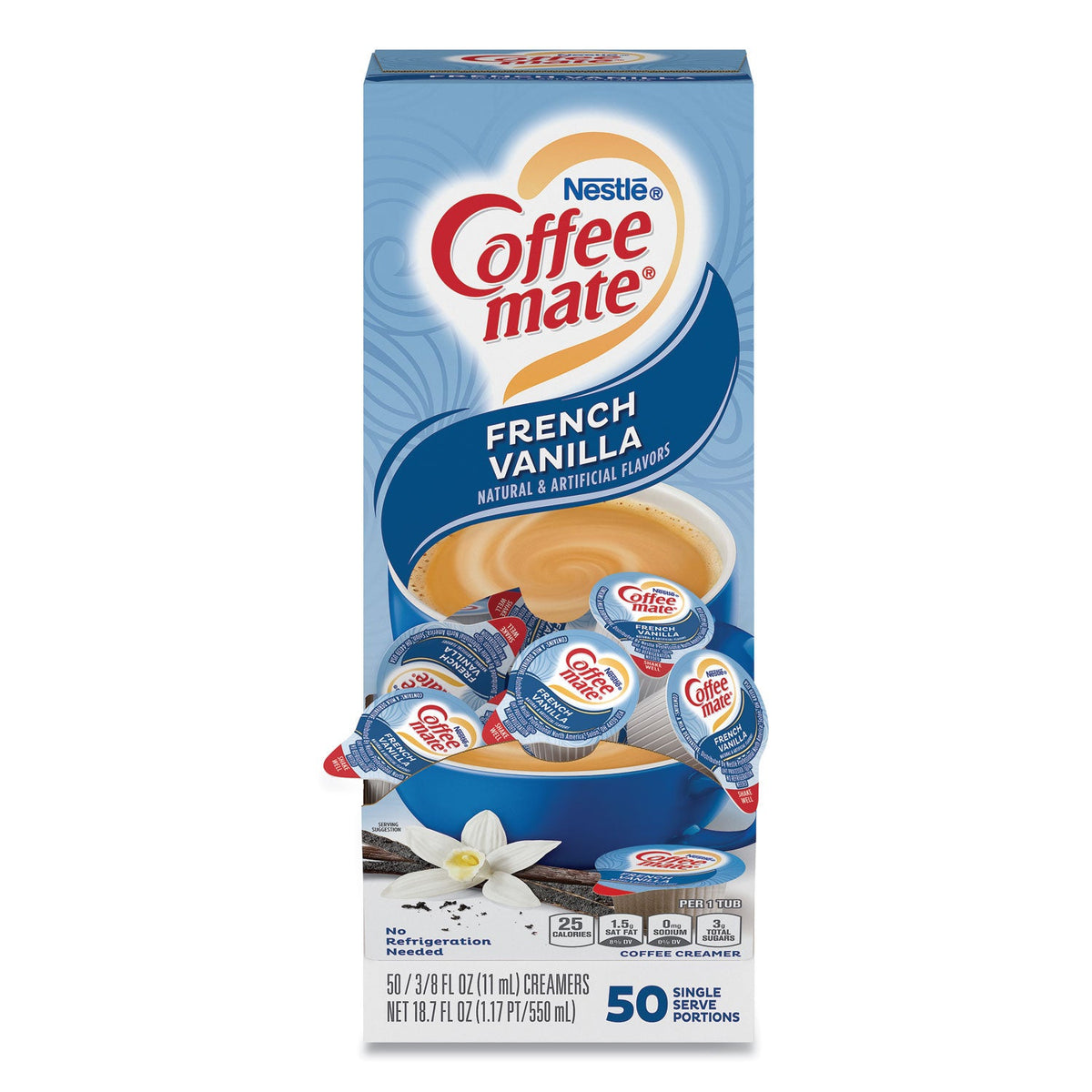 Coffee mate Liquid Coffee Creamer, French Vanilla, 0.38 oz Mini Cups, 50/Box