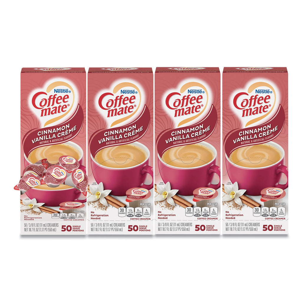 Coffee mate Liquid Coffee Creamer, Cinnamon Vanilla, 0.38 oz Mini Cups, 50/Box, 4 Boxes/Carton, 200 Total/Carton
