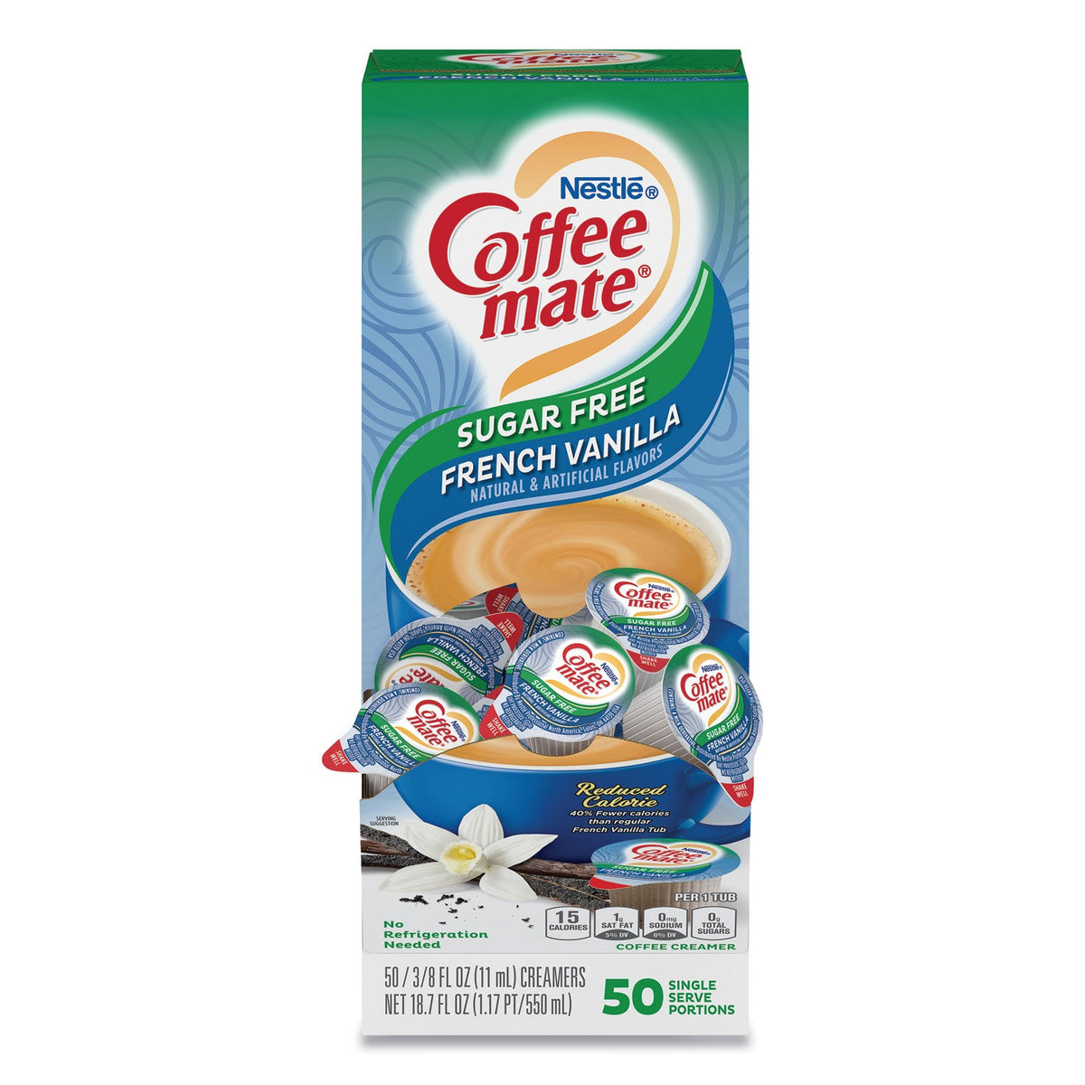 Coffee mate Liquid Coffee Creamer, Sugar Free French Vanilla, 0.38 oz Mini Cups, 50/Box