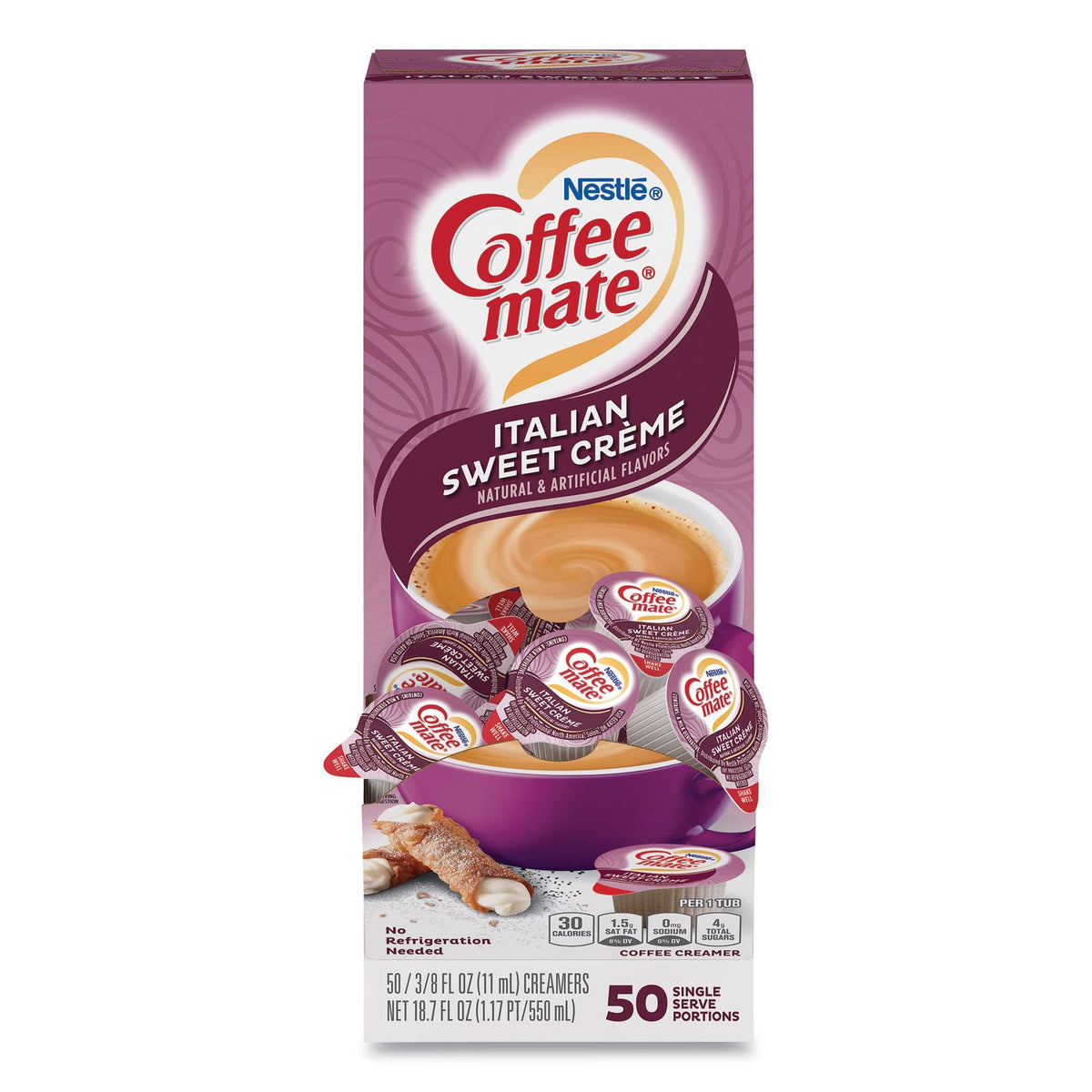 Coffee mate Liquid Coffee Creamer, Italian Sweet Creme, 0.38 oz Mini Cups, 50/Box, 4 Boxes/Carton, 200 Total/Carton