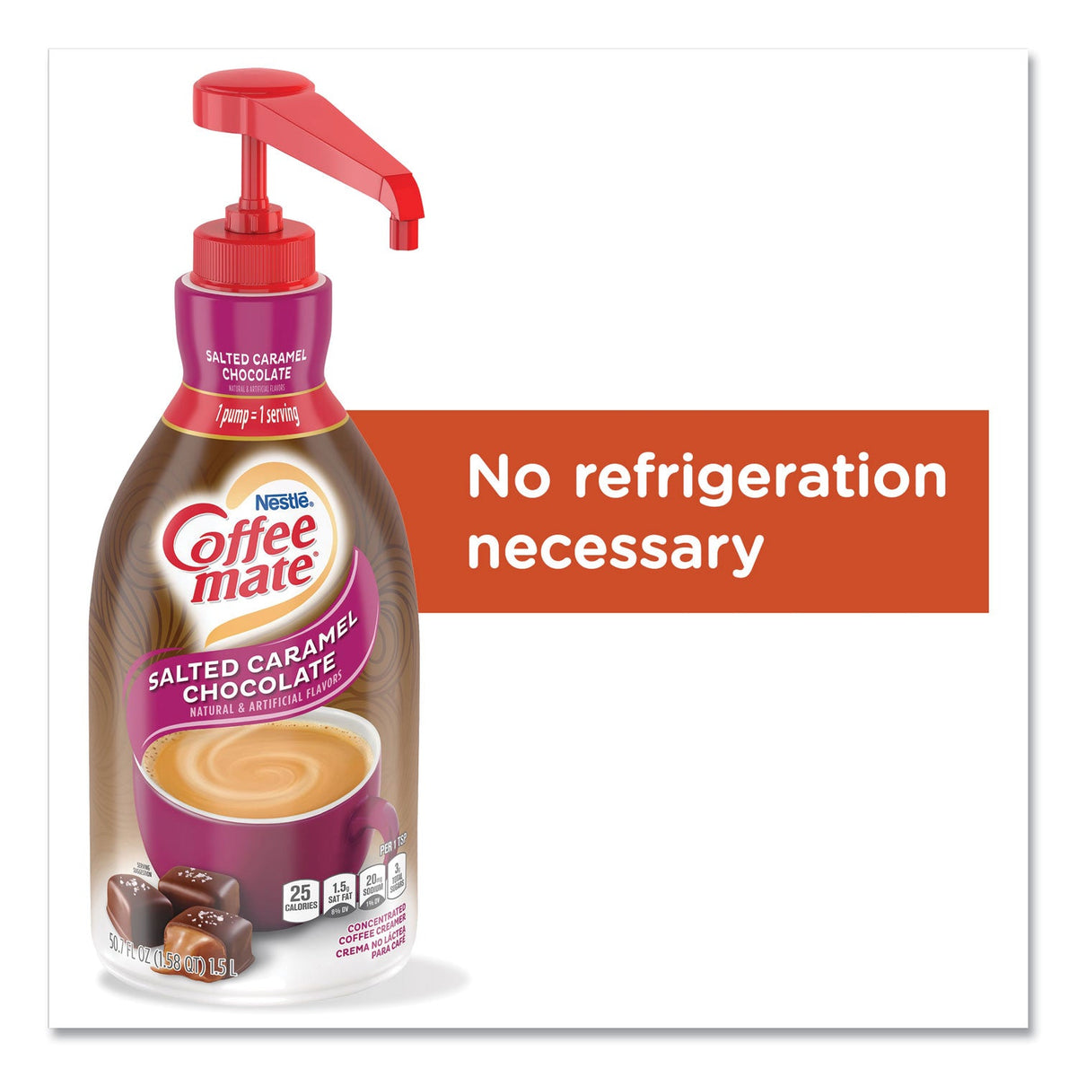 Coffee mate Liquid Creamer Pump Bottle, Salted Caramel Chocolate, 1.5 Liter