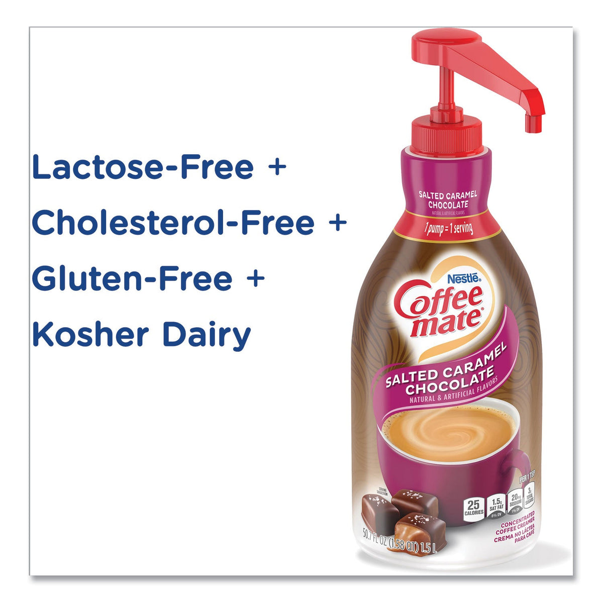 Coffee mate Liquid Creamer Pump Bottle, Salted Caramel Chocolate, 1.5 Liter