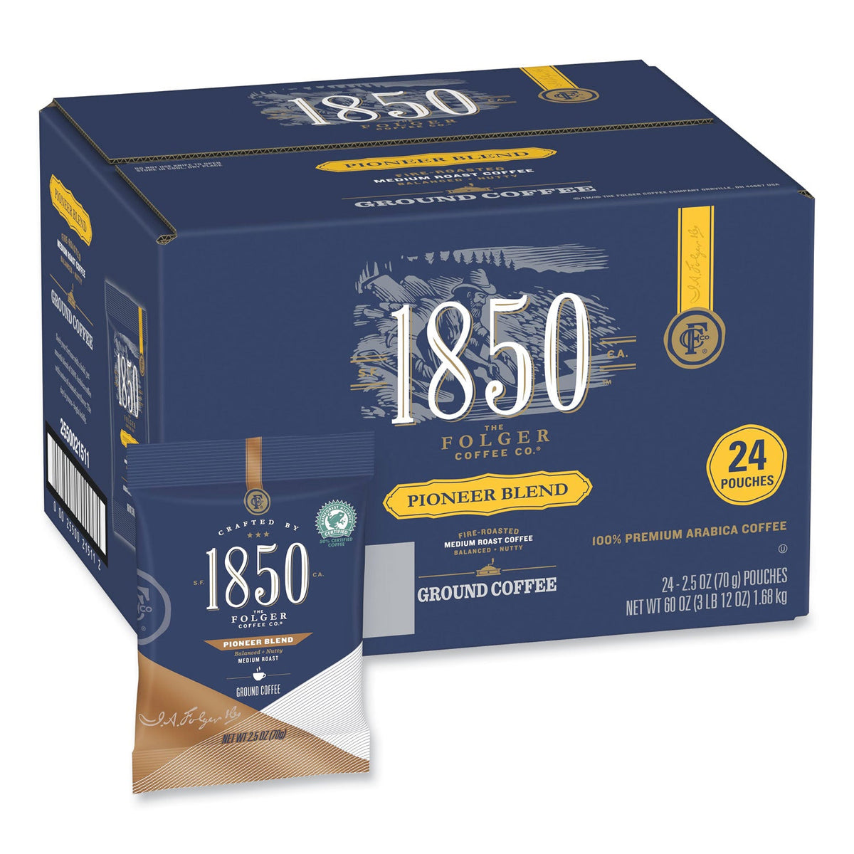 1850 Coffee Fraction Packs, Pioneer Blend, Medium Roast, 2.5 oz Pack, 24 Packs/Carton