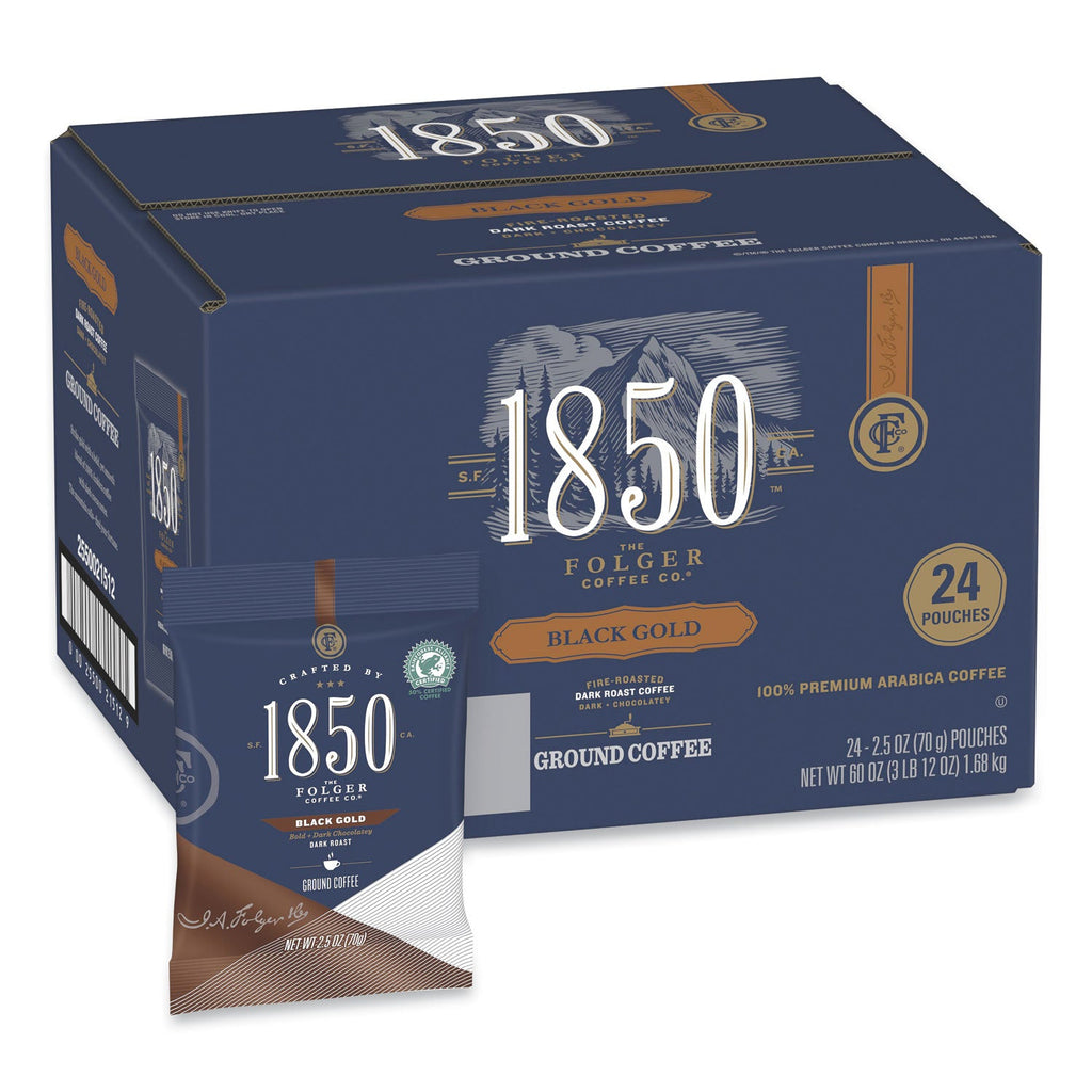 1850 Coffee Fraction Packs, Black Gold, Dark Roast, 2.5 oz Pack, 24 Packs/Carton