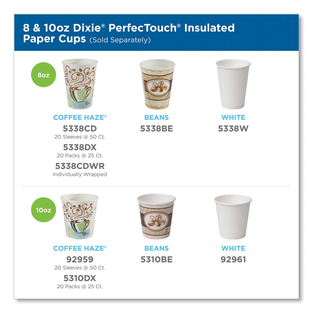 Dixie PerfecTouch Hot Cups, 8 oz, Coffee Haze Design, Individually Wrapped, 50/Sleeve, 20 Sleeves/Carton