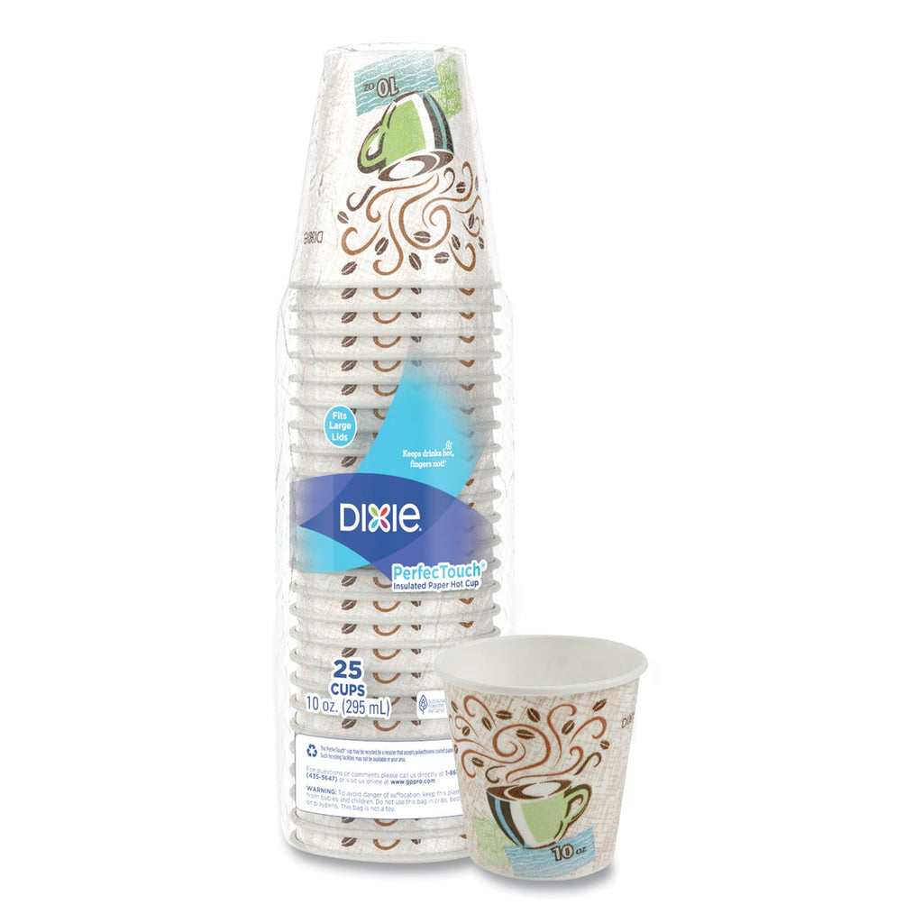 Dixie PerfecTouch Paper Hot Cups, 10 oz, Coffee Haze Design, 25/Pack