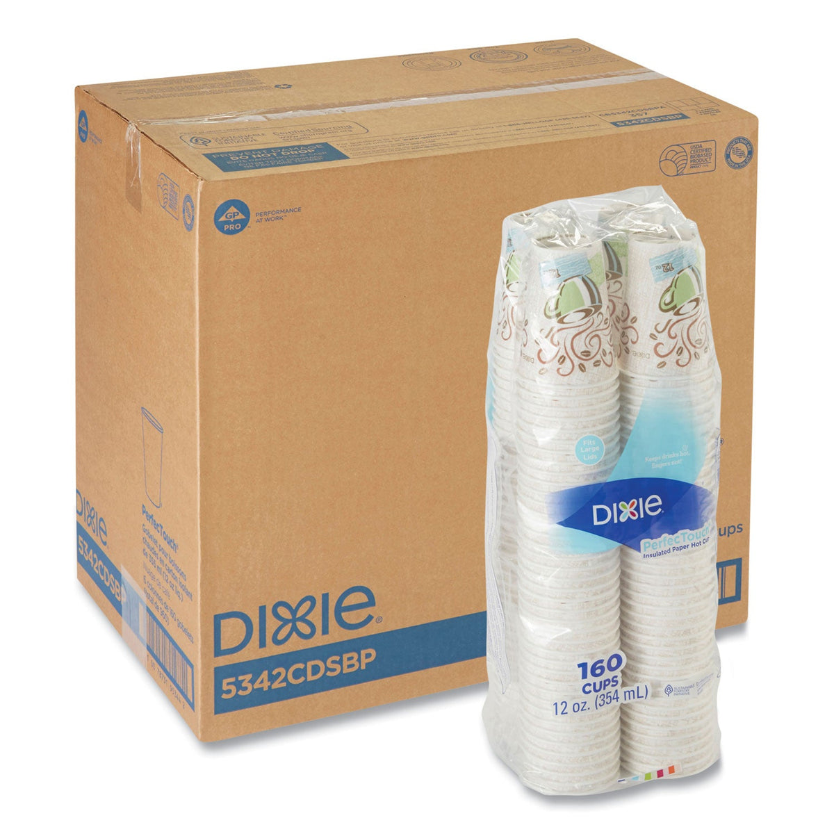 Dixie PerfecTouch Paper Hot Cups, 12 oz, Coffee Haze Design, 160/Pack, 6 Packs/Carton