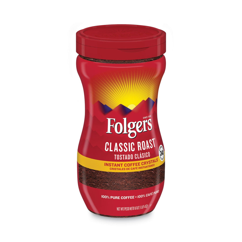 Folgers Instant Coffee Crystals, Classic Roast, 16oz Jar