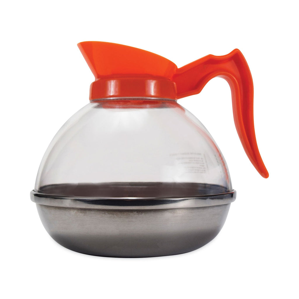 Coffee Pro Unbreakable Decaffeinated Coffee Decanter, 12-Cup, Stainless Steel/Polycarbonate, Orange Handle