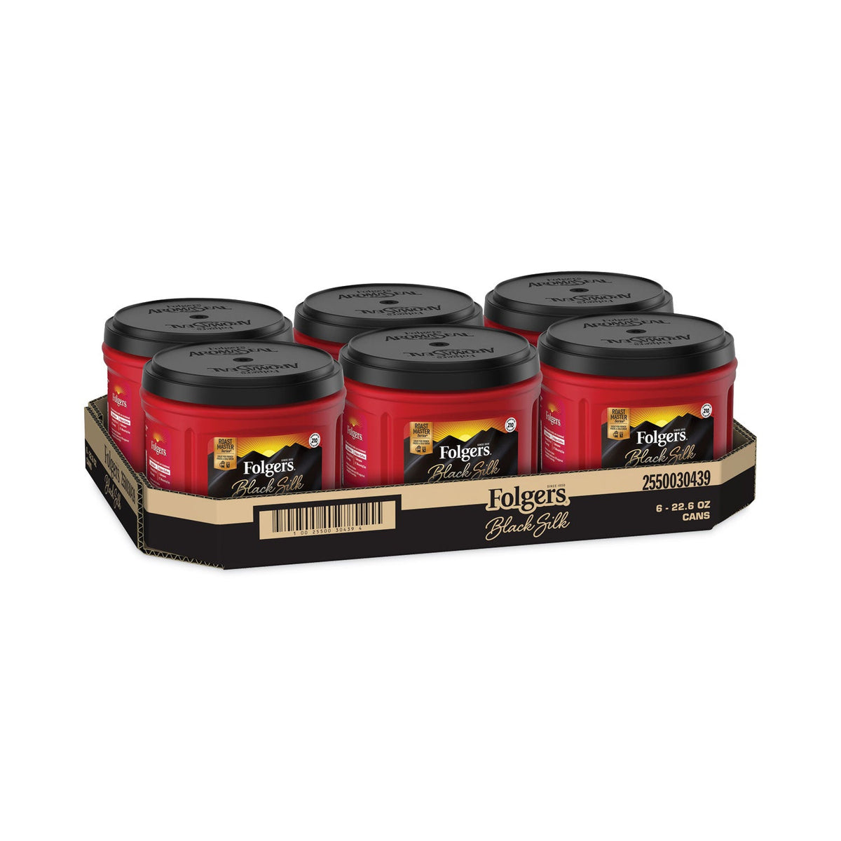 Folgers Coffee, Black Silk, 22.6 oz Canister, 6/Carton