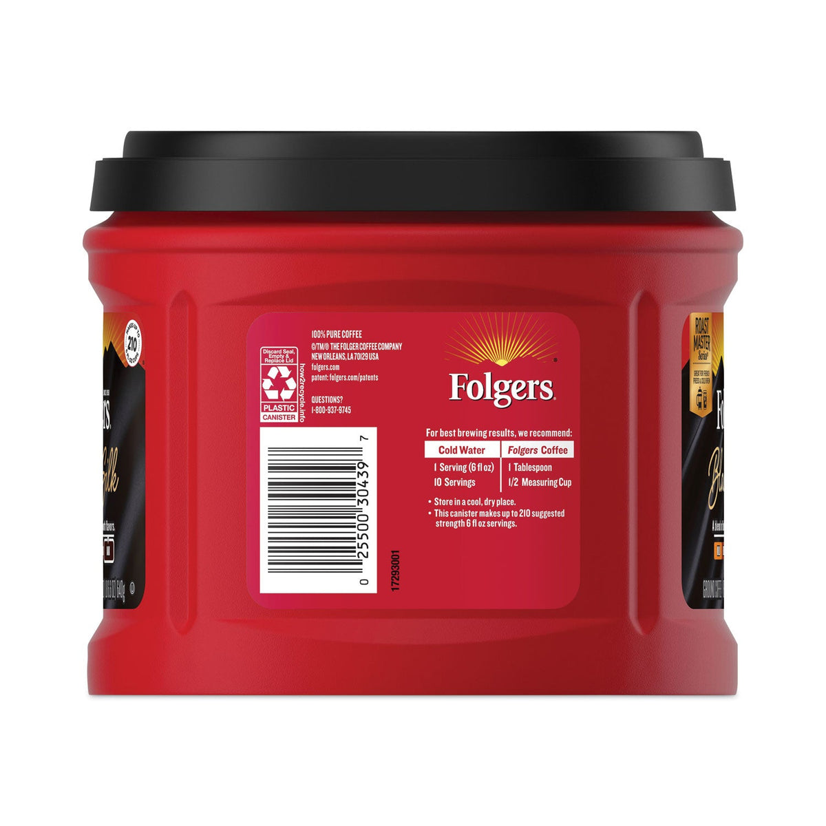 Folgers Coffee, Black Silk, 22.6 oz Canister, 6/Carton