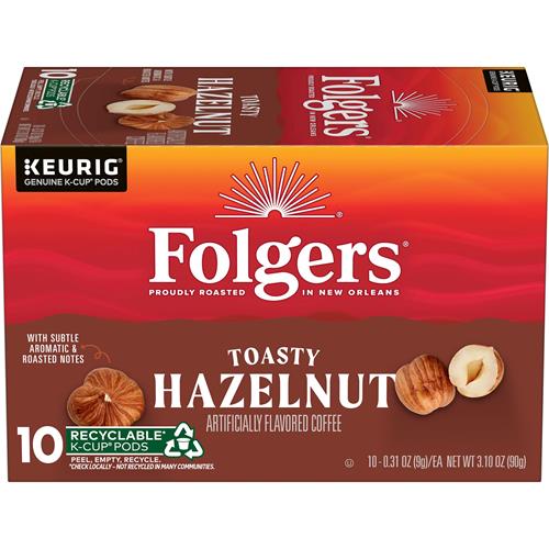 Folgers Toasty Hazelnut Artificially Flavored Coffee, Keurig K-Cup Pods, 10 Count Box