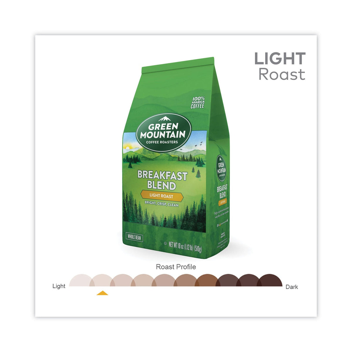 Green Mountain Coffee Breakfast Blend Whole Bean Coffee, 18 oz Bag