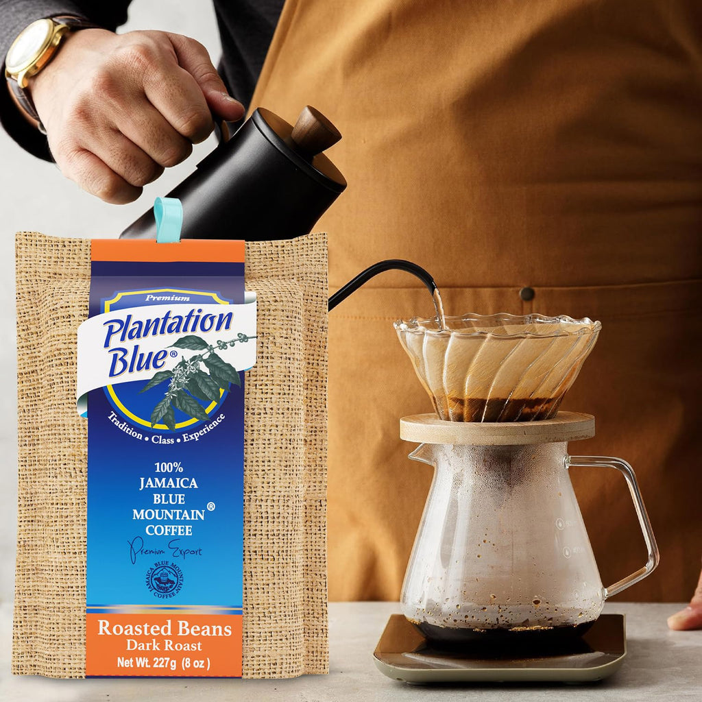 Plantation Blue 100% Jamaica Blue Mountain Coffee — Dark Roast Whole Beans | 8oz | JACRA Certified