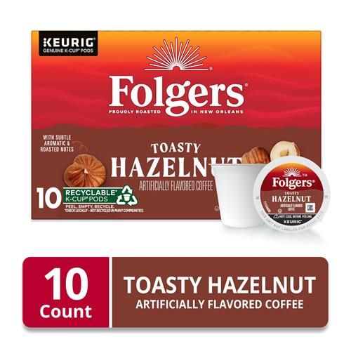 Folgers Toasty Hazelnut Artificially Flavored Coffee, Keurig K-Cup Pods, 10 Count Box
