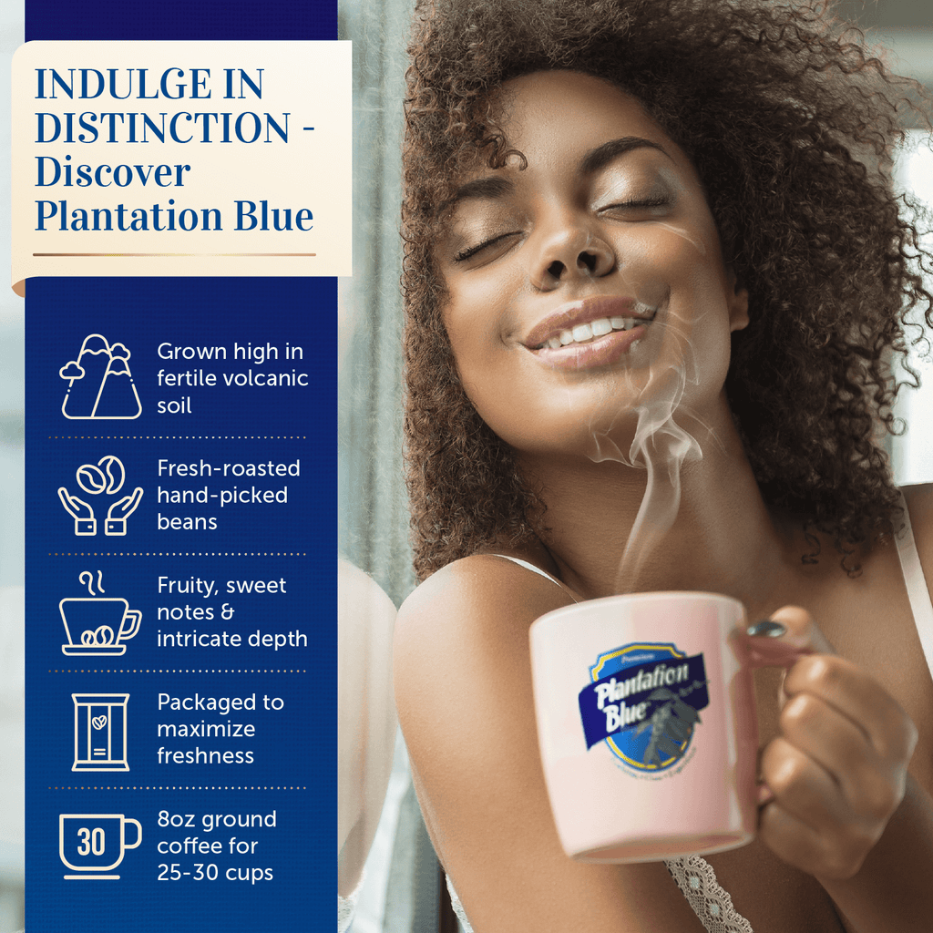Plantation Blue 100% Jamaica Blue Mountain Coffee - Medium Roast - 8oz Ground