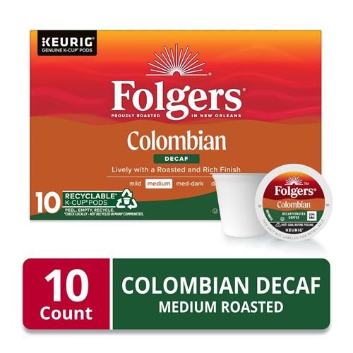 Folgers Colombian Decaf Coffee, Medium Roast, Keurig K-Cup Pods, 10 Count Box