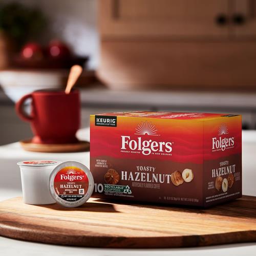 Folgers Toasty Hazelnut Artificially Flavored Coffee, Keurig K-Cup Pods, 10 Count Box