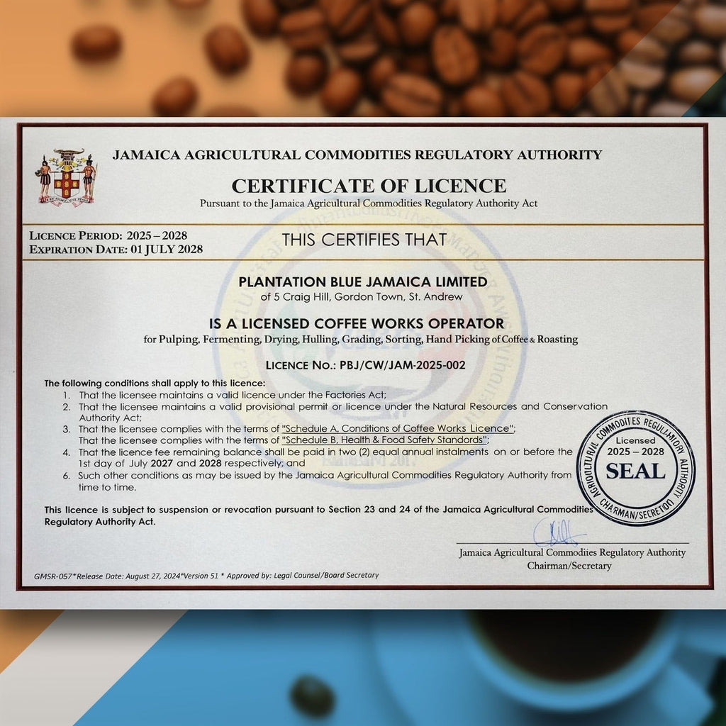 Plantation Blue 100% Jamaica Blue Mountain Coffee — Dark Roast Whole Beans | 8oz | JACRA Certified