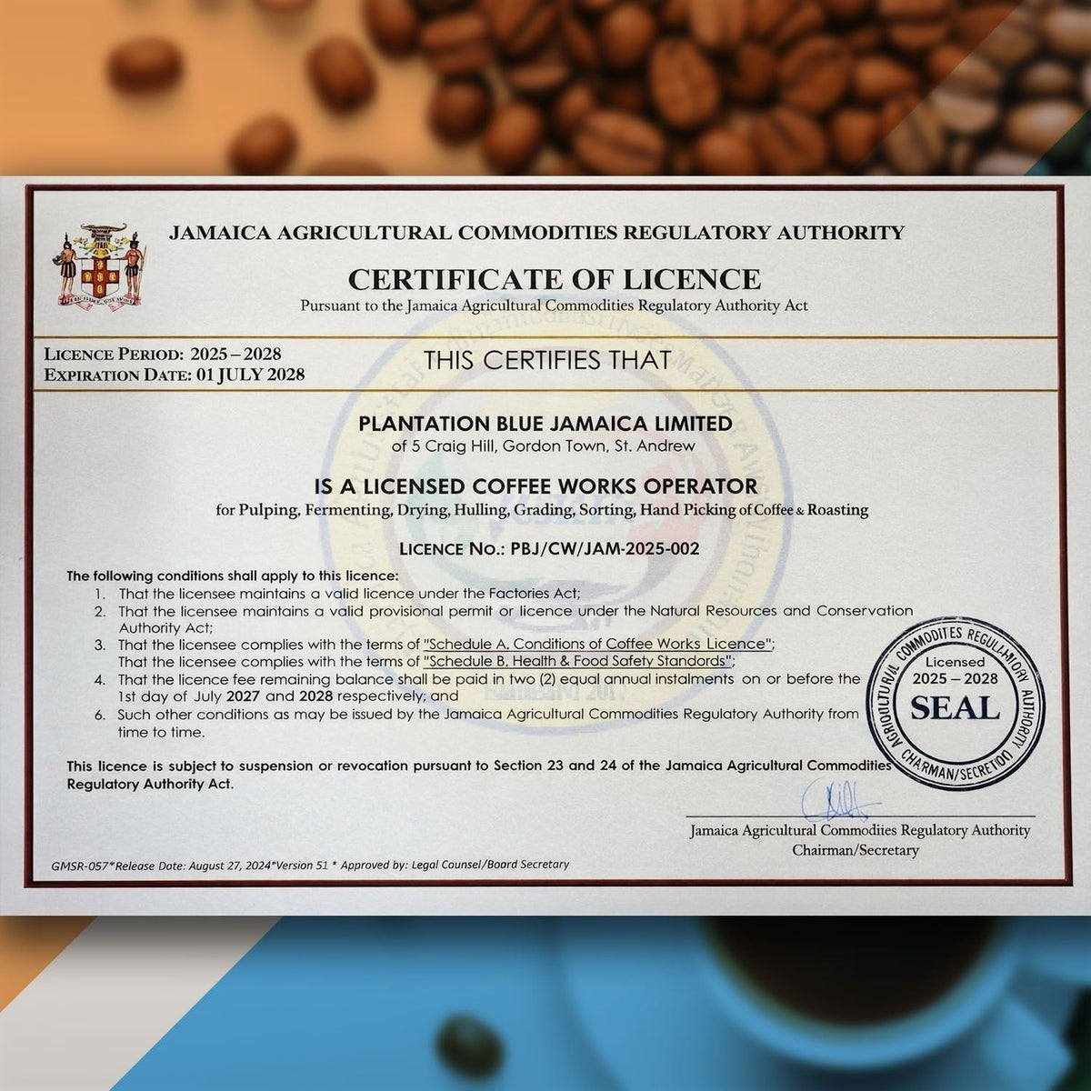 Plantation Blue 100% Jamaica Blue Mountain Coffee — Dark Roast Whole Beans | 8oz | JACRA Certified