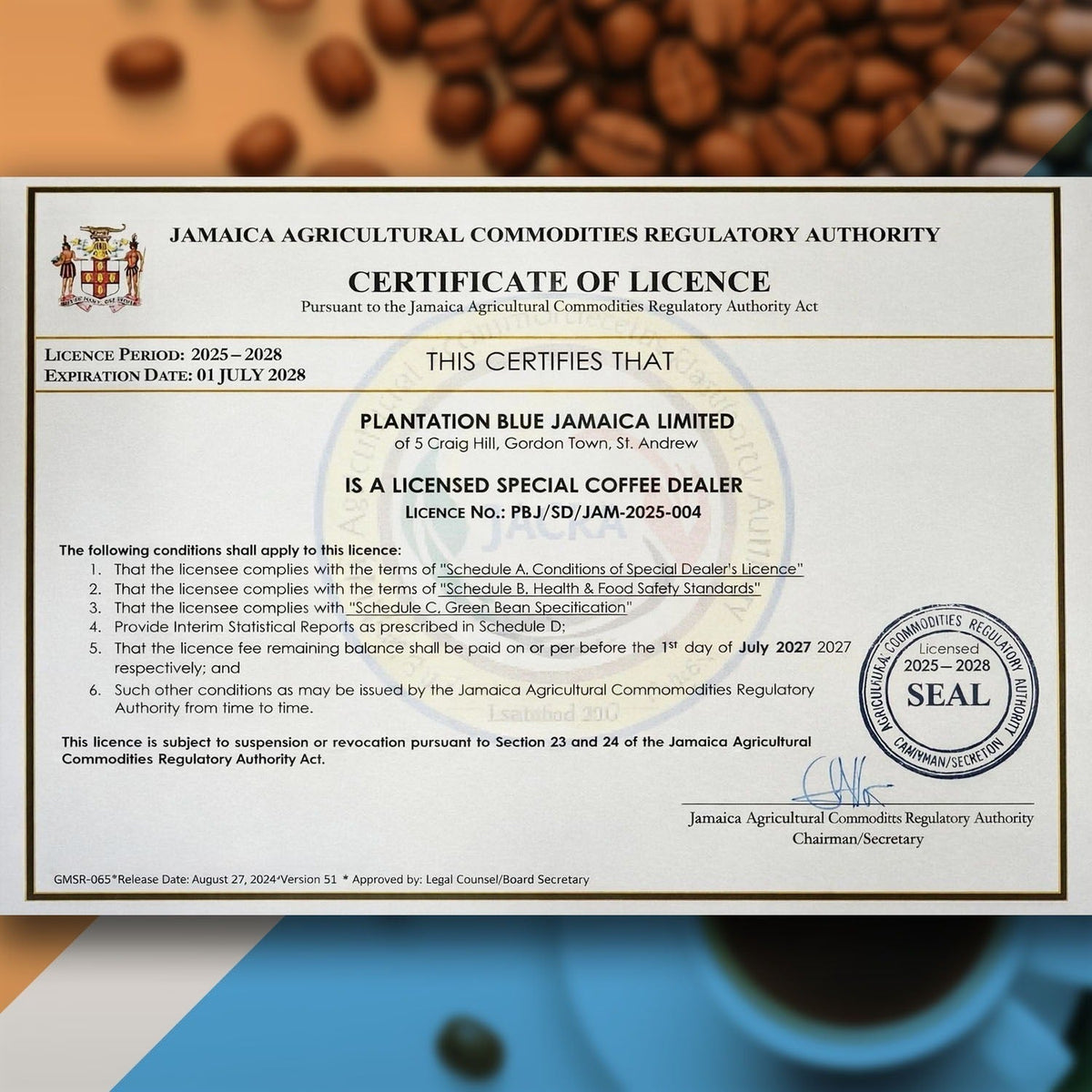 Plantation Blue 100% Jamaica Blue Mountain Coffee — Dark Roast Whole Beans | 8oz | JACRA Certified